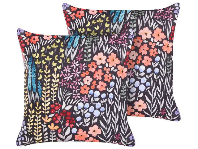 Set of 2 Outdoor Cushions Multicolour Polyester 45 x 45 cm Square Floral Print Pattern Scatter Pillow Garden Patio Beliani