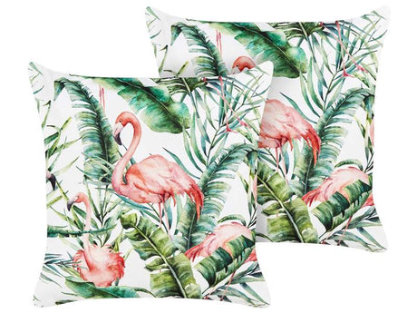 Set of 2 Outdoor Cushions Multicolour Polyester 45 x 45 cm Square Flamingo Print Pattern Scatter Pillow Garden Patio Beliani