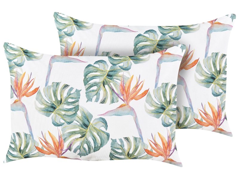 Set of 2 Garden Cushions Multicolour Polyester 40 x 60 cm Square Monstera Leaf Pattern Motif Modern Design Throw Scatter Pillow Beliani