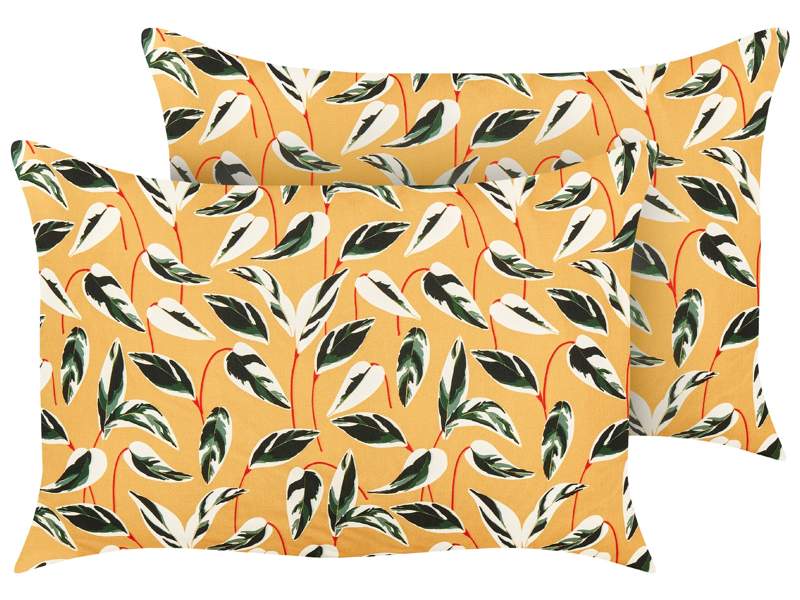 Set of 2 Garden Cushions Multicolour Polyester 40 x 60 cm Rectangular Leaf Pattern Motif Modern Design Throw Scatter Pillow Beliani