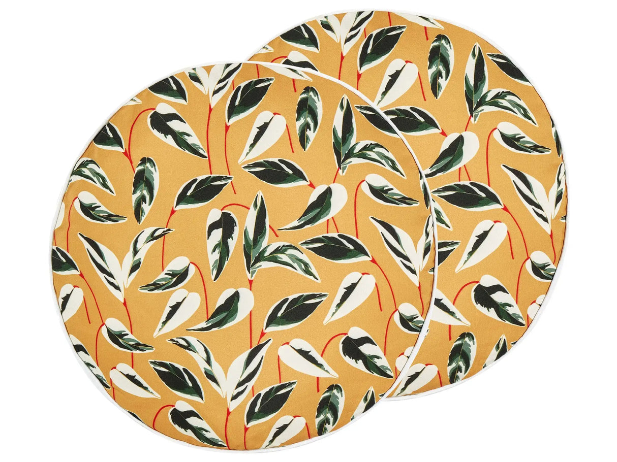 Set of 2 Garden Cushions Multicolour Polyester  40 cm Round Leaf Pattern Motif Modern Design Throw Scatter Pillow Beliani
