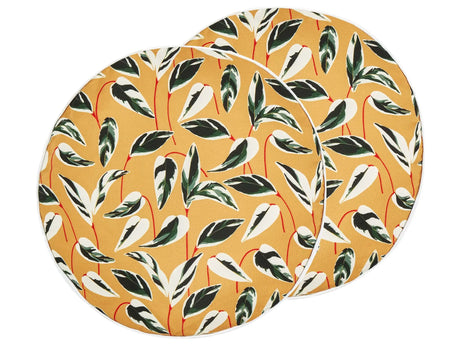 Set of 2 Garden Cushions Multicolour Polyester  40 cm Round Leaf Pattern Motif Modern Design Throw Scatter Pillow Beliani