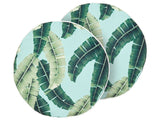 Set of 2 Garden Cushions Green Polyester  40 cm Round Leaf Pattern Motif Modern Design Throw Scatter Pillow Beliani