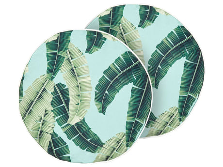 Set of 2 Garden Cushions Green Polyester  40 cm Round Leaf Pattern Motif Modern Design Throw Scatter Pillow Beliani