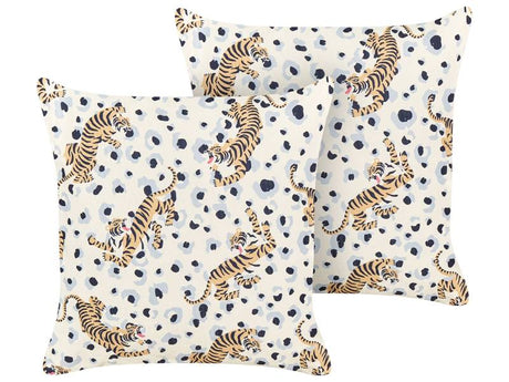 Set of 2 Garden Cushions Multicolour Polyester 45 x 45 cm Square Tiger Pattern Motif Modern Design Throw Scatter Pillow Beliani