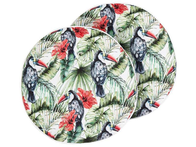 Set of 2 Outdoor Cushions Multicolour Polyester 40 cm Round Toucan Print Motif Pattern Scatter Pillow Garden Patio Beliani