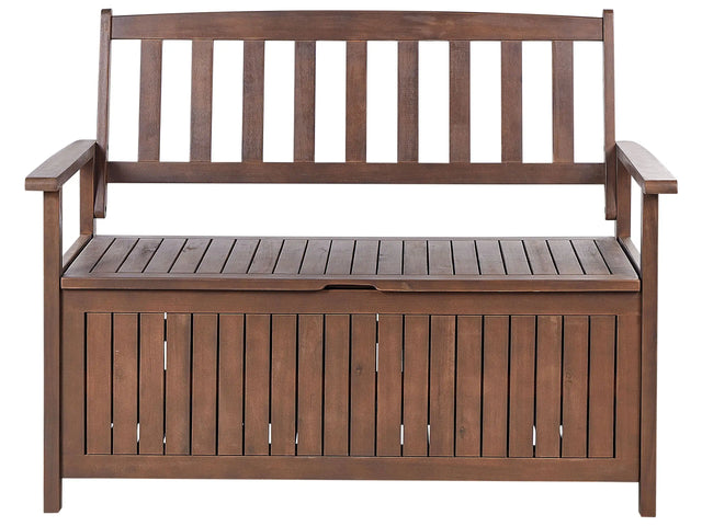 Garden Bench with Storage Dark Solid Acacia Wood 120 x 60 cm 2 Seater Outdoor Patio Rustic Traditional Style  Beliani