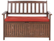 Garden Bench with Storage Dark Solid Acacia Wood Red Cushion 120 x 60 cm 2 Seater Outdoor Patio Rustic Traditional Style  Beliani