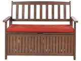 Garden Bench with Storage Dark Solid Acacia Wood Red Cushion 120 x 60 cm 2 Seater Outdoor Patio Rustic Traditional Style  Beliani
