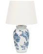 Bedside Table Lamp White and Blue Porcelain Base with Fabric Linen Shade Drum Shape 54 cm Classic Style Living Room Bedroom Beliani