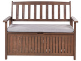 Garden Bench with Storage Dark Solid Acacia Wood Grey Cushion 120 x 60 cm 2 Seater Outdoor Patio Rustic Traditional Style  Beliani