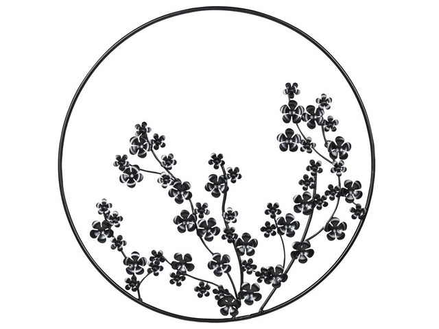 Wall Decor Metal Black ⌀ 70 cm Leaves Floral in Frame Wall Art Modern Industrial Accessory Beliani