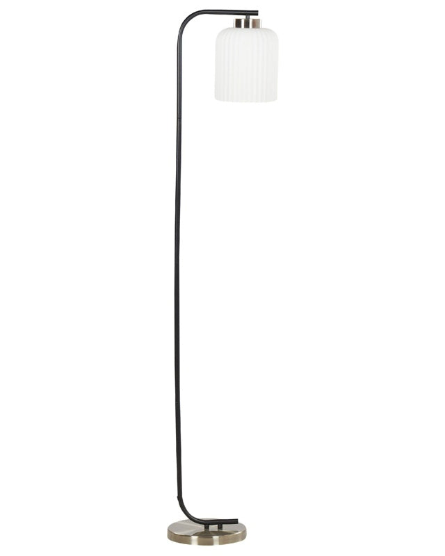 Floor Lamp Black and Brass Metal with White Glass Shade Modern Industrial Design Beliani