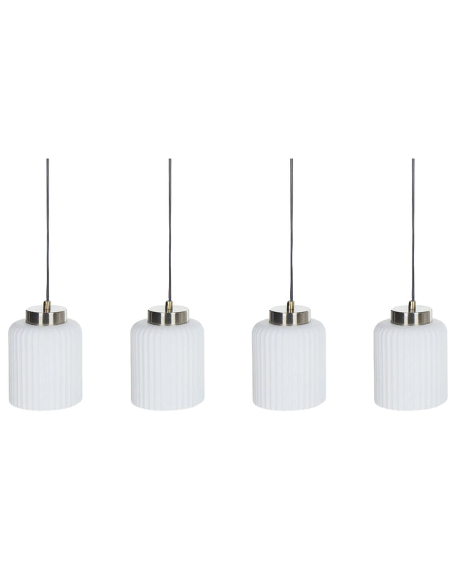 Pendant Lamp Hanging Light Black and Brass Metal with 4 White Glass Shades Modern Industrial Design Beliani