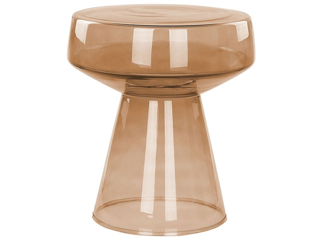 Side End Table Transparent Golden Brown Glass 37 x 37 x 43 cm Coffee Console Oval Designer Shape Living Room Modern Beliani