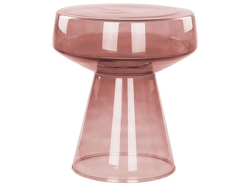 Side End Table Transparent Dark Red Glass 37 x 37 x 43 cm Coffee Console Oval Designer Shape Living Room Modern Beliani