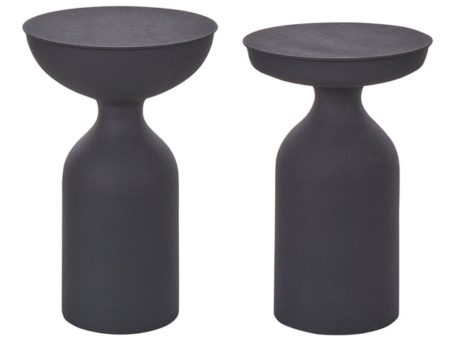 Set of 2 Side Tables Black Iron 33 x 33 x 50 /  36 x 36 x 56 cm Round Tops Oval Shape Coffee End Console Living Room Bedroom Modern Beliani