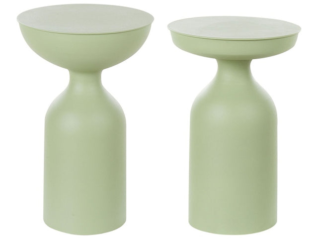 Set of 2 Side Tables Light Green Iron 33 x 33 x 50 /  36 x 36 x 56 cm Round Tops Oval Shape Coffee End Console Living Room Bedroom Modern Beliani