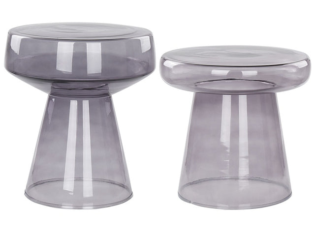 Set of 2 Side End Tables Transparent Grey Glass 37 x 37 x 43 / 39 x 39 x 40 cm Coffee Console Oval Designer Shape Living Room Modern Beliani