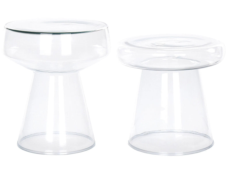 Set of 2 Side End Tables Transparent Glass 37 x 37 x 43 / 39 x 39 x 40 cm Coffee Console Oval Designer Shape Living Room Modern Beliani