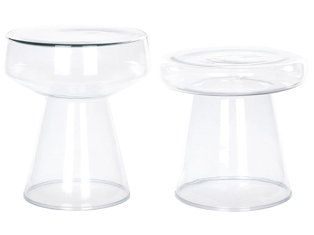 Set of 2 Side End Tables Transparent Glass 37 x 37 x 43 / 39 x 39 x 40 cm Coffee Console Oval Designer Shape Living Room Modern Beliani