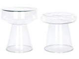 Set of 2 Side End Tables Transparent Glass 37 x 37 x 43 / 39 x 39 x 40 cm Coffee Console Oval Designer Shape Living Room Modern Beliani