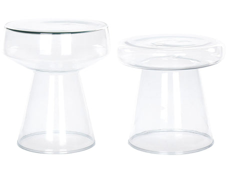 Set of 2 Side End Tables Transparent Glass 37 x 37 x 43 / 39 x 39 x 40 cm Coffee Console Oval Designer Shape Living Room Modern Beliani