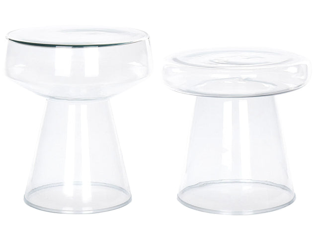 Set of 2 Side End Tables Transparent Glass 37 x 37 x 43 / 39 x 39 x 40 cm Coffee Console Oval Designer Shape Living Room Modern Beliani