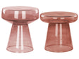 Set of 2 Side End Tables Transparent Glass Red 37 x 37 x 43 / 39 x 39 x 40 cm Coffee Console Oval Designer Shape Living Room Modern Beliani