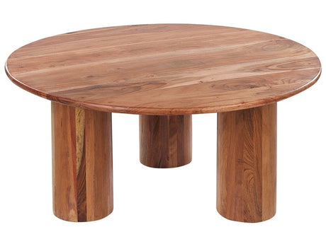 Coffee Side Table Light Wood Acacia Wood Table Top Wooden Legs ø 80 cm Modern Traditional Design Living Room Beliani