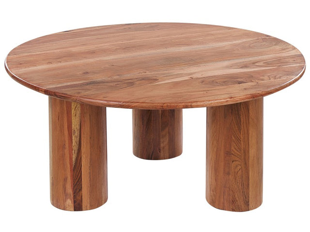 Coffee Side Table Light Wood Acacia Wood Table Top Wooden Legs ø 80 cm Modern Traditional Design Living Room Beliani