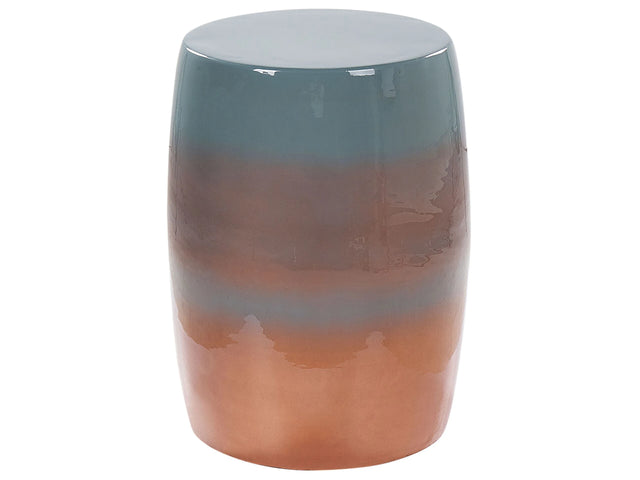 Accent Side Table Golden Brown and Blue Iron  28 cmRound Top Drum Shape Modern Style Living Room Bedroom Beliani