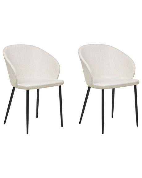 Set of 2 Dining Chairs Light Beige Fabric Upholstered Black Legs Retro Style Living Space Furniture Beliani