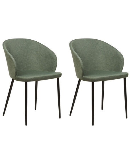 Set of 2 Dining Chairs Dark Green Fabric Upholstered Black Legs Retro Style Living Space Furniture Beliani