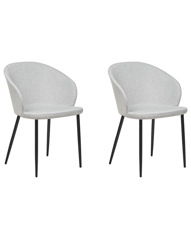 Set of 2 Dining Chairs Light Grey Fabric Upholstered Black Legs Retro Style Living Space Furniture Beliani