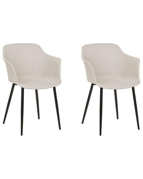 Set of 2 Dining Chairs Light Beige Fabric Upholstered Black Legs Retro Style Living Space Furniture Beliani