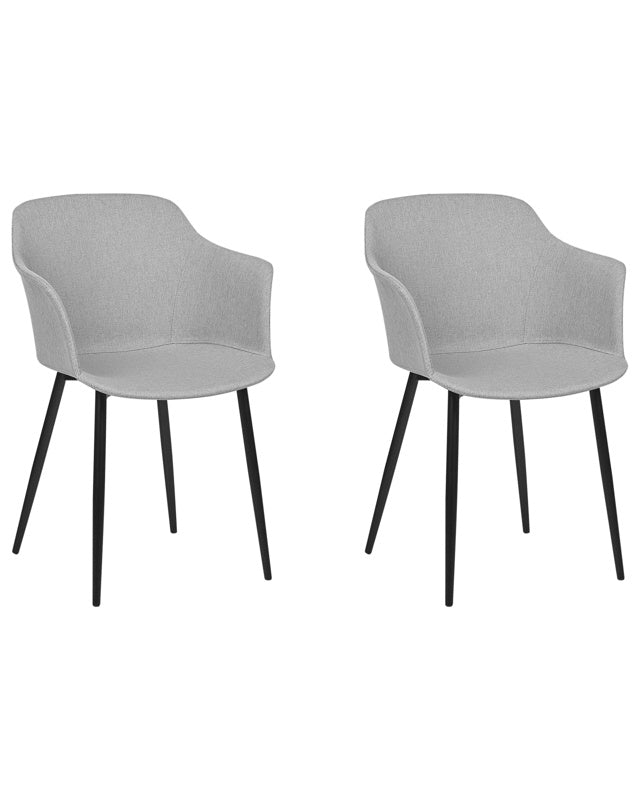 Set of 2 Dining Chairs Light Grey Fabric Upholstered Black Legs Retro Style Living Space Furniture Beliani