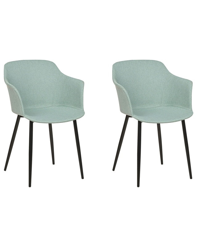 Set of 2 Dining Chairs Mint Green Fabric Upholstered Black Legs Retro Style Living Space Furniture Beliani