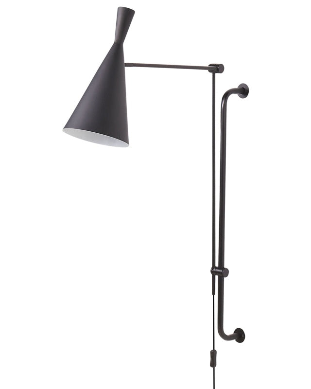 Wall Lamp Black Steel 1 Light Lighting Cone Shade Adjustable Arm Modern Industrial Living Room Bedroom Beliani