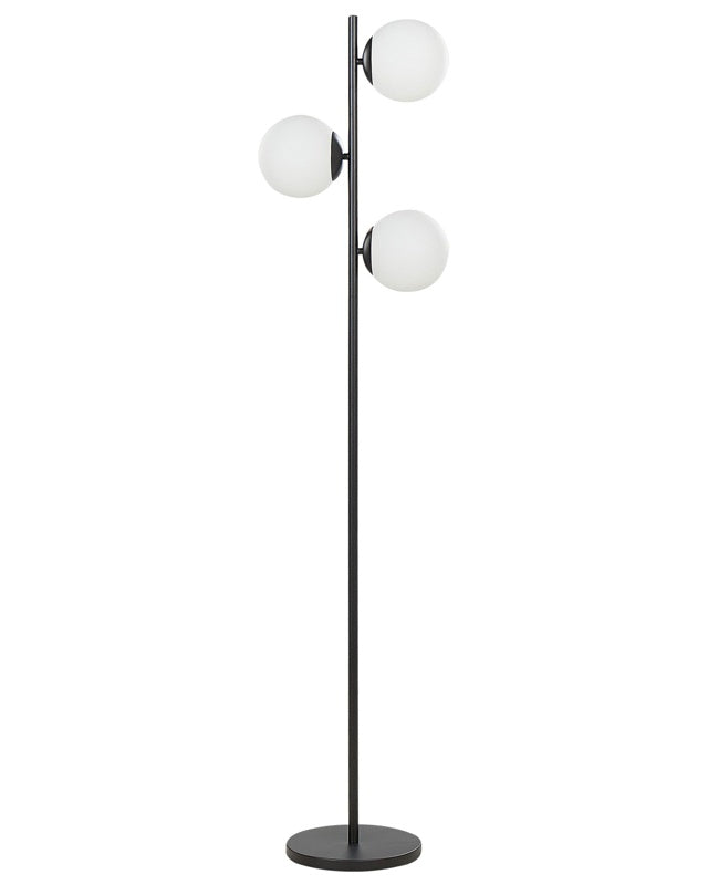 Floor Lamp Black Metal 15 x 15 x 153 cm Light Lighting 3 Round Globe Shades White Modern Beliani