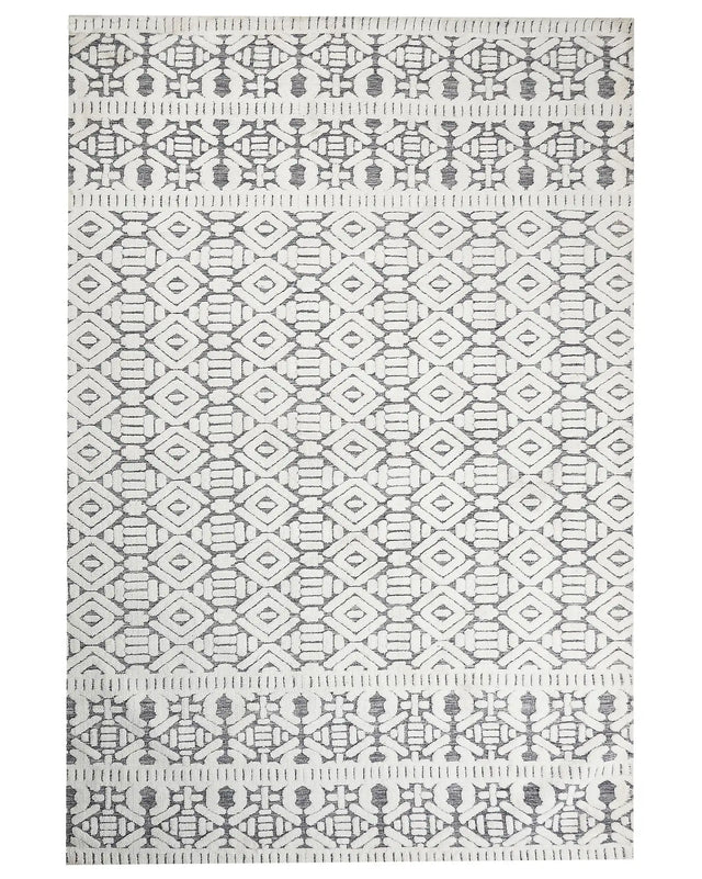 Area Rug White and Grey Polyester Cotton Backing 200 x 300 cm Decorative Floor Mat Modern Design Living Room Bedroom Beliani