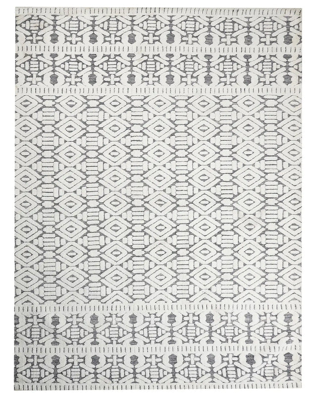 Area Rug White and Grey Polyester Cotton Backing 300 x 400 cm Decorative Floor Mat Modern Design Living Room Bedroom Beliani
