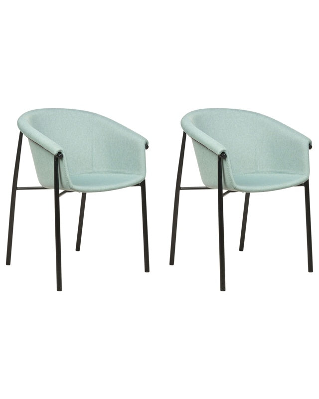 Set of 2 Dining Chairs Mint Green Fabric Upholster Contemporary Modern Design Dining Room Seating Beliani