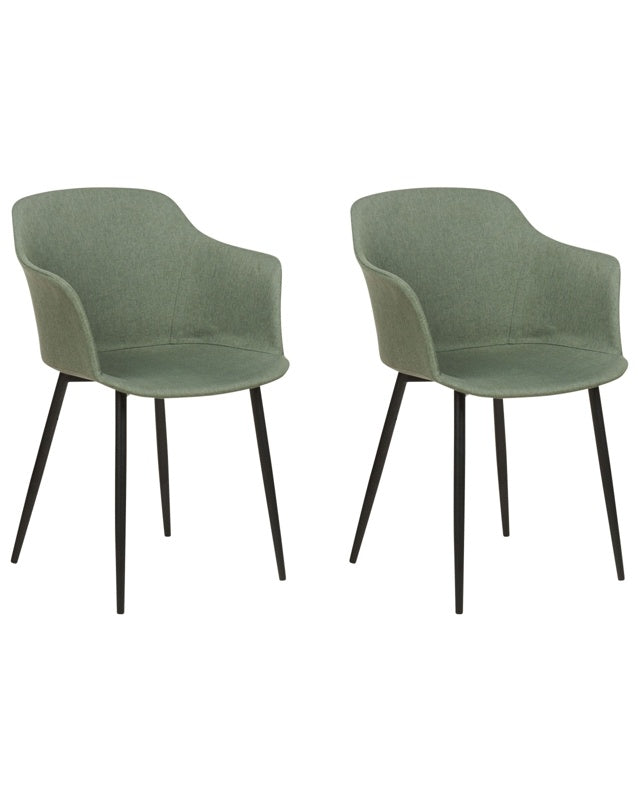 Set of 2 Dining Chairs Dark Green Fabric Upholstered Black Legs Retro Style Living Space Furniture Beliani