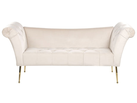 Chaise Lounge Cream Beige Velvet Upholstery Tufted Double Ended Seat with Metal Gold Legs Beliani