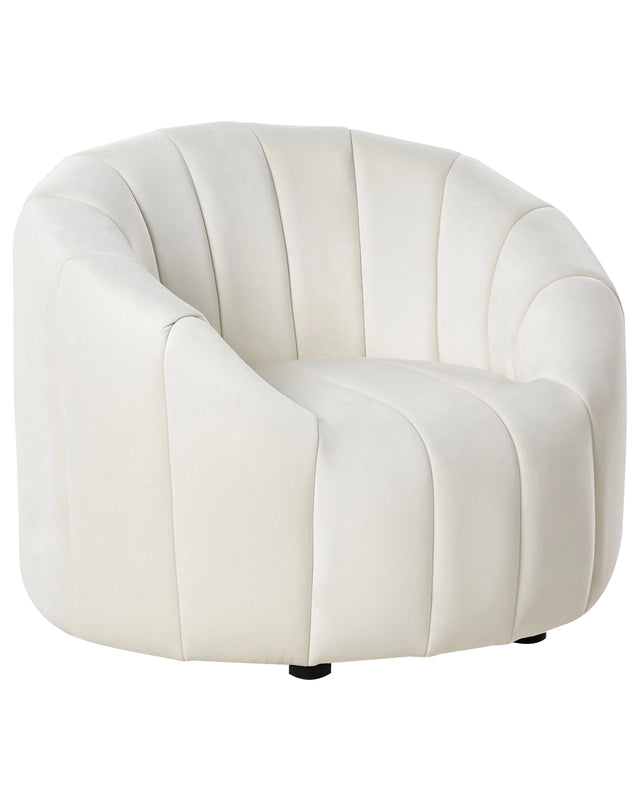 Velvet Armchair Off-White Soft Fabric Contemporary Retro Design Tufted Seat Low Back Beliani