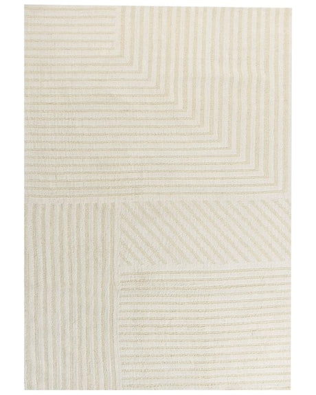 Area Rug Beige Wool 160 x 230 cm Striped Pattern Solid Colour Modern Minimalistic Living Room Rug Beliani