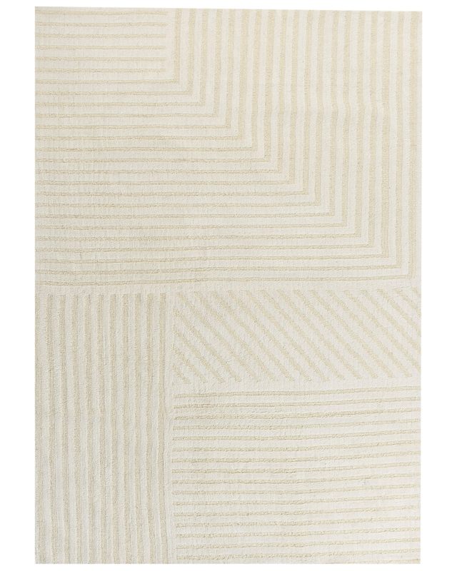 Area Rug Beige Wool 160 x 230 cm Striped Pattern Solid Colour Modern Minimalistic Living Room Rug Beliani