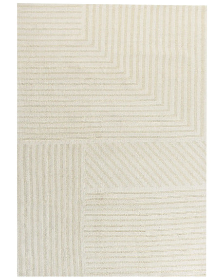 Area Rug Beige Wool 160 x 230 cm Striped Pattern Solid Colour Modern Minimalistic Living Room Rug Beliani