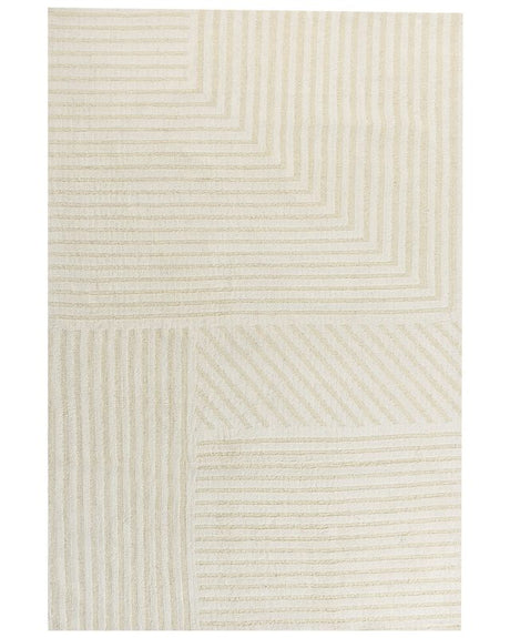 Area Rug Beige Wool 200 x 300 cm Striped Pattern Solid Colour Modern Minimalistic Living Room Rug Beliani